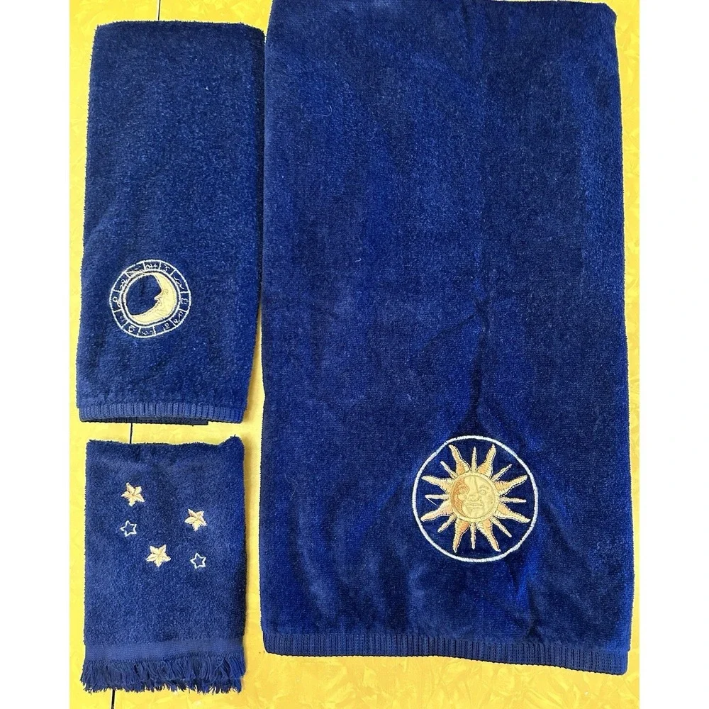 VTG 90s 3 Piece Bathroom Towel Set Sun Moon Stars Y2K